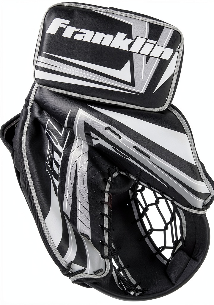 Installing Franklin Sports Youth Hockey Goalie Glove - Polyurethane on a wooden desk