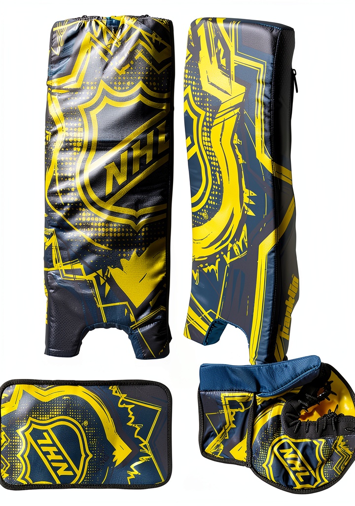Youth goalie set with blocker, glove, and leg pads on a street hockey rink