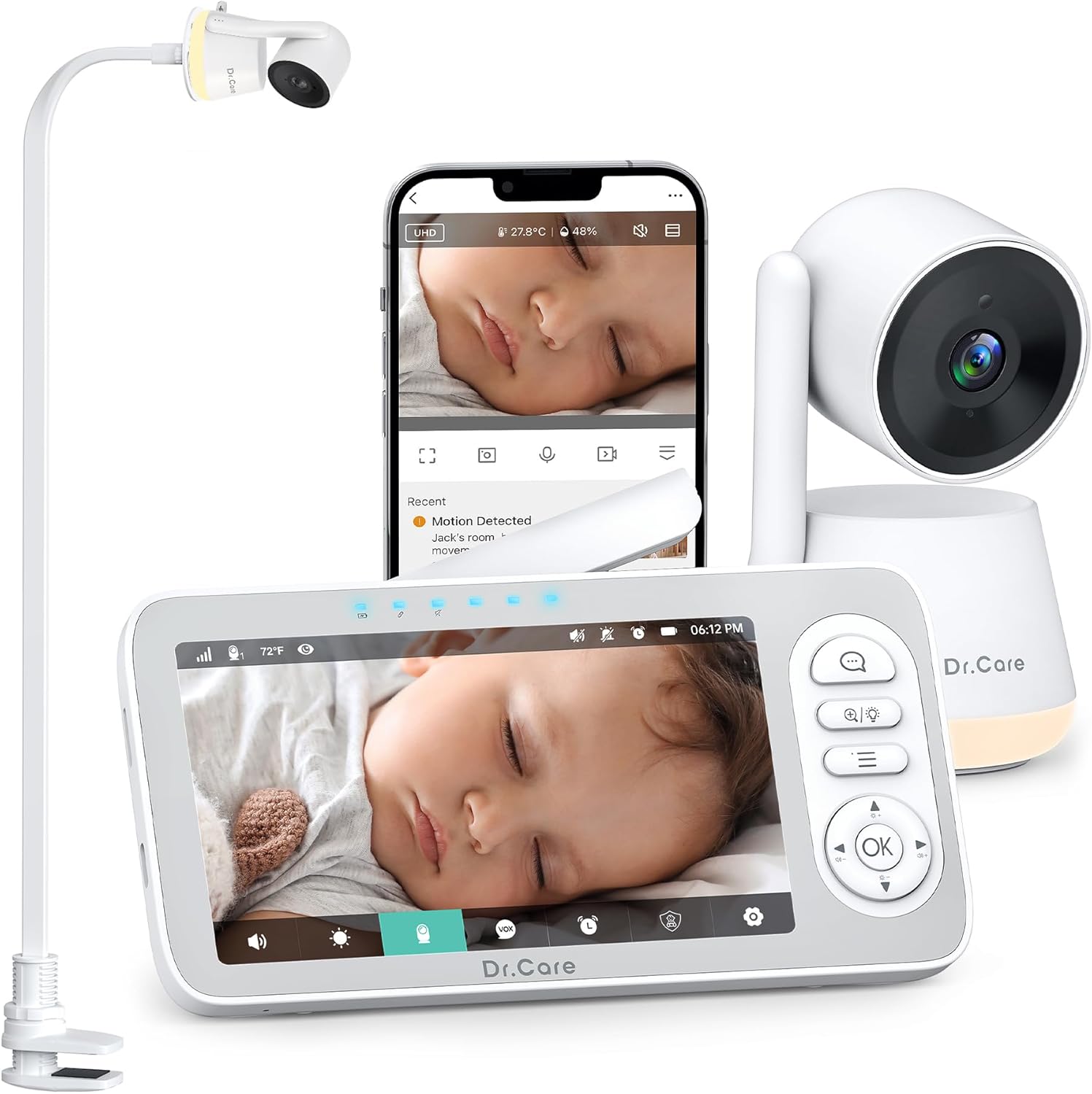 Installing Dr.Care LumiView Plus Smart WiFi Baby Monitor on a wooden desk