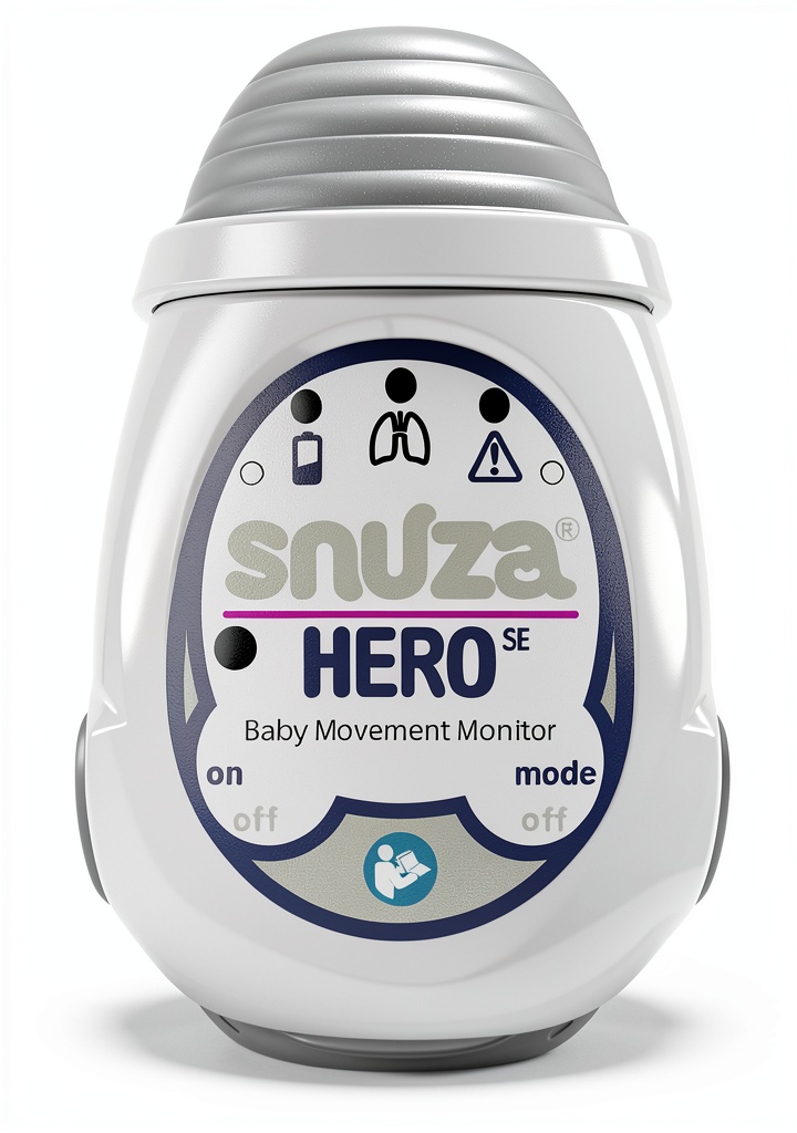 Snuza Hero SE attached to a baby diaper in a nursery