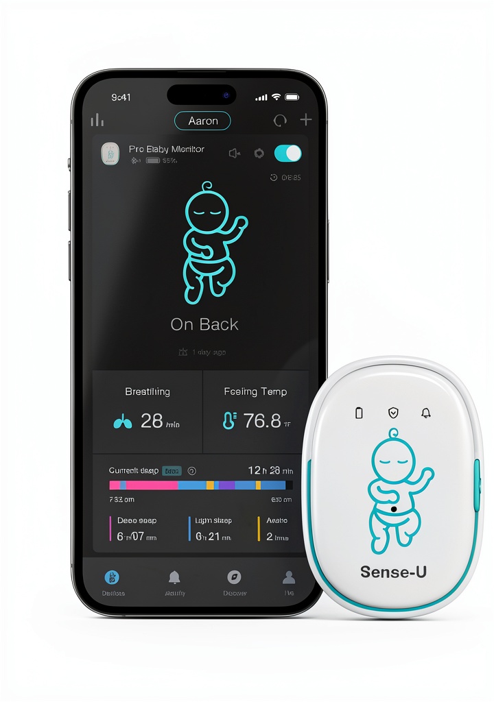 Clip‑on baby monitor attached to a diaper in a nursery
