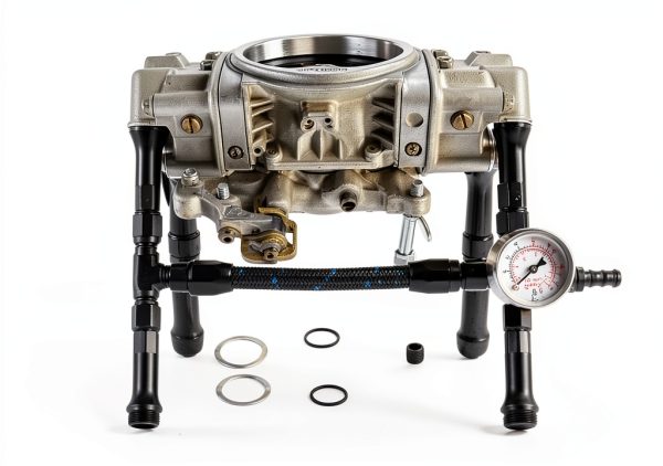 RULLINE 4150 Dual Intake Fuel Line Kit 8 AN with Pressure Gauge-0