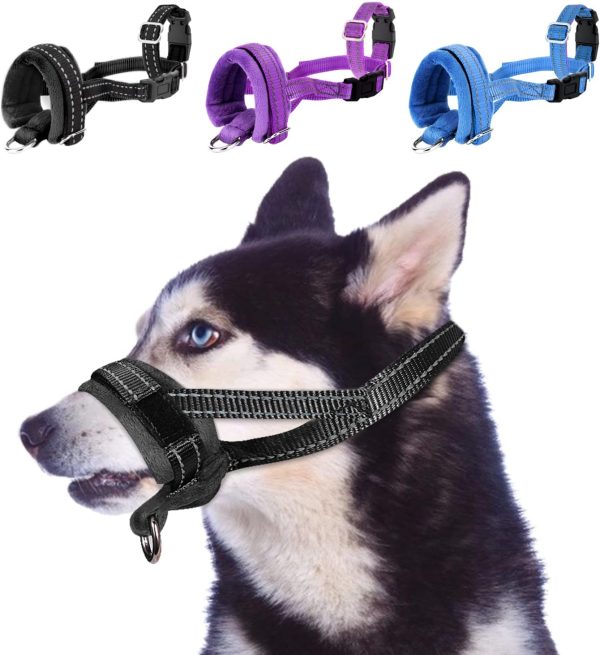 Dog Muzzle SlowTon Adjustable Padded Nylon for Large Medium Dogs Black-0