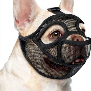 French Bulldog Muzzle Ohcozzy Soft Mesh with Enlarged Eyeholes Black-0
