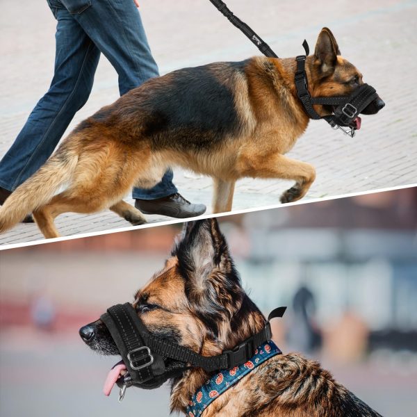 Dog Muzzle SlowTon Adjustable Padded Nylon for Large Medium Dogs Black-6