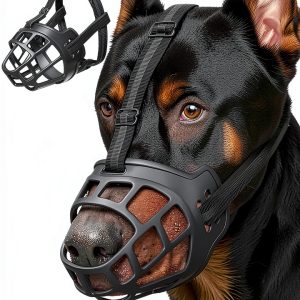 Dog Muzzle, Breathable Basket Muzzles for Small Medium Large Sized Dogs, Adjustable Humane Cage Mouth Cover for Grooming Biting Chewing, Allows Panting and Drinking (Soft Rubber, S)-0