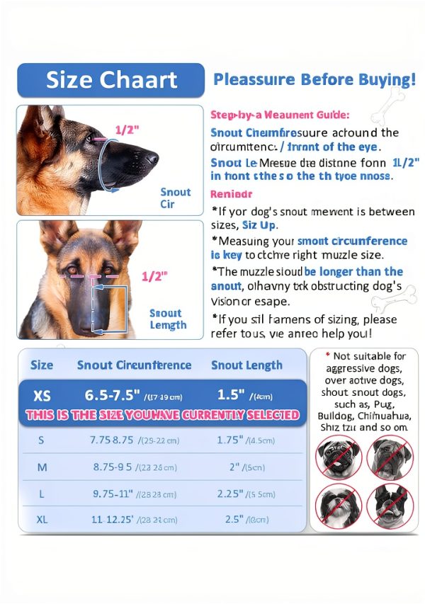 LUCKYPAW Soft Muzzle for Small Medium Sized Dogs, Dog Muzzle to Prevent Biting Chewing, Adjustable Breathable Mouth Guard for Grooming Walking Training(Blue, XS)-1